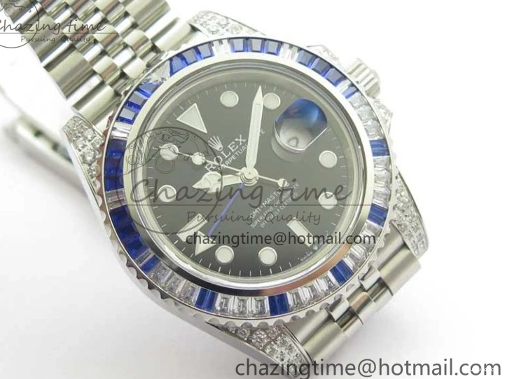 GMT-Master Blue 904L V3 Diamonds Jubilee Dial GMF Bracelet SA3285 II Steel On CHS White Bezel Black Edition Best 0330
